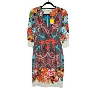 ETRO Silk Dress Floral Paisley Multi Color Print Knee Length 42/6 NWT $2,000